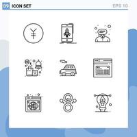 Universal Icon Symbols Group of 9 Modern Outlines of auto savings consultant sale alert Editable Vector Design Elements