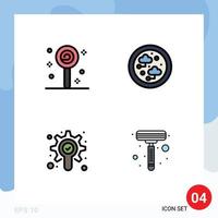 4 Universal Filledline Flat Color Signs Symbols of confect gear sweet network razor Editable Vector Design Elements