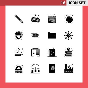 16 glifos sólidos universales establecidos para aplicaciones web y móviles cortafuegos línea seo cortador peligro elementos de diseño vectorial editables vector