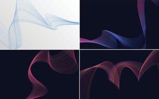 Set of 4 geometric wave pattern background Abstract waving line vector