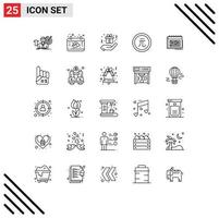 Stock Vector Icon Pack of 25 Line Signs and Symbols for calendar finance thanksgiving currency business Editable Vector Design Elements