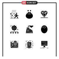 Pack of 9 creative Solid Glyphs of work management team management santa authority responsibility rich Editable Vector Design Elements