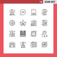 Group of 16 Outlines Signs and Symbols for connectivity computing hand phone application Editable Vector Design Elements