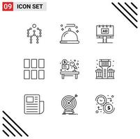 Mobile Interface Outline Set of 9 Pictograms of layout frame service editing billboard Editable Vector Design Elements