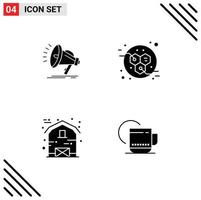 Pictogram Set of 4 Simple Solid Glyphs of speaker house voice power tea Editable Vector Design Elements