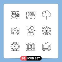 Pack of 9 creative Outlines of science pills cloud medicine dnner Editable Vector Design Elements