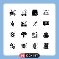 16 Thematic Vector Solid Glyphs and Editable Symbols of leadership business technology workforce drive Editable Vector Design Elements