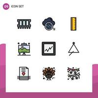 Modern Set of 9 Filledline Flat Colors Pictograph of audio analytics education work office Editable Vector Design Elements