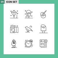 paquete de iconos vectoriales de stock de 9 signos y símbolos de línea para elementos de diseño vectorial editables gps de mapa de pincel de aves pequeñas vector