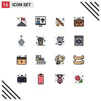 Flat Color Filled Line Pack of 16 Universal Symbols of gaming arcade marshmallow suitcase business Editable Creative Vector Design Elements