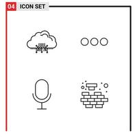 Stock Vector Icon Pack of 4 Line Signs and Symbols for cloud mic hosting chating record Editable Vector Design Elements