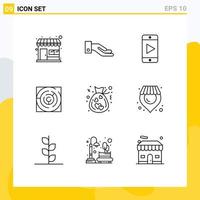 Editable Vector Line Pack of 9 Simple Outlines of donation bag play pattern labyrinth Editable Vector Design Elements