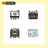 Set of 4 Modern UI Icons Symbols Signs for monitor marketing pc travel monitor Editable Vector Design Elements