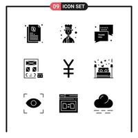 Set of 9 Modern UI Icons Symbols Signs for yen currency thanksgiving page develop Editable Vector Design Elements