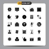 Group of 25 Modern Solid Glyphs Set for movie coupon programing pass school Editable Vector Design Elements