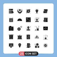 User Interface Pack of 25 Basic Solid Glyphs of card startup increase money financial Editable Vector Design Elements