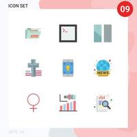 User Interface Pack of 9 Basic Flat Colors of screen mobile frame application cross Editable Vector Design Elements