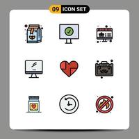 paquete de iconos de vector de stock de 9 signos y símbolos de línea para elementos de diseño de vector editables de dispositivo de PC de venta de corazón similar