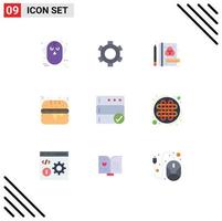 9 User Interface Flat Color Pack of modern Signs and Symbols of server backup ui burger fast food Editable Vector Design Elements