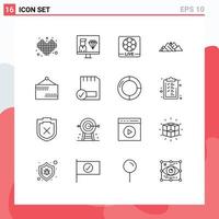 Set of 16 Modern UI Icons Symbols Signs for scene hill programming landscape football Editable Vector Design Elements