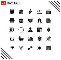 Group of 25 Solid Glyphs Signs and Symbols for connection device man communication setting Editable Vector Design Elements