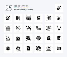 International Jazz Day 25 Solid Glyph icon pack including play . instrument . music. file . radio vector