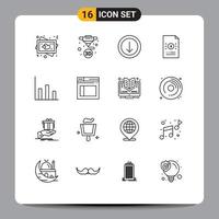 Modern Set of 16 Outlines Pictograph of graphic finance arrow file document Editable Vector Design Elements