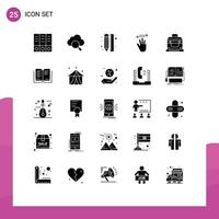 Pack of 25 Modern Solid Glyphs Signs and Symbols for Web Print Media such as box right line left hand cursor Editable Vector Design Elements