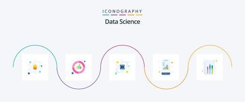 Paquete de iconos de ciencia de datos plana 5 que incluye teléfono inteligente. documento. objetivo. analítica. ciencia vector