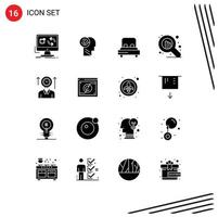 Group of 16 Solid Glyphs Signs and Symbols for management web target stock wedding Editable Vector Design Elements