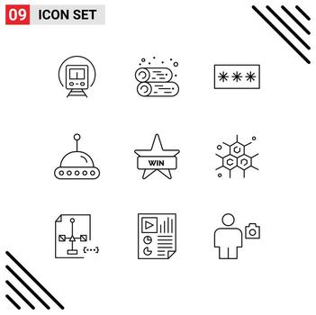 Outline Pack of 9 Universal Symbols of badges ufo code space pin Editable Vector Design Elements