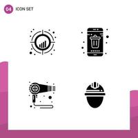 User Interface Pack of 4 Basic Solid Glyphs of chart smartphone target contact fen Editable Vector Design Elements