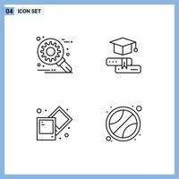 Mobile Interface Line Set of 4 Pictograms of customize process setting education ball Editable Vector Design Elements