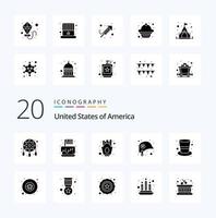 20 Usa Solid Glyph icon Pack like american protection usa helmet food vector