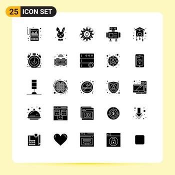 Mobile Interface Solid Glyph Set of 25 Pictograms of home toy management science work Editable Vector Design Elements