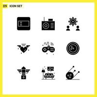 9 User Interface Solid Glyph Pack of modern Signs and Symbols of things internet setting games heart Editable Vector Design Elements