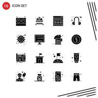 Set of 16 Modern UI Icons Symbols Signs for cardiogram settings seo management help Editable Vector Design Elements