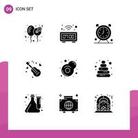 Set of 9 Vector Solid Glyphs on Grid for love song watch guitar time Editable Vector Design Elements