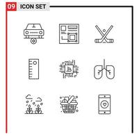 Pack of 9 Modern Outlines Signs and Symbols for Web Print Media such as bitcoin tool web ruler stick Editable Vector Design Elements