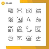 Pack of 16 creative Outlines of insert coin heating ui bathroom coffee Editable Vector Design Elements