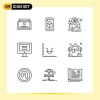 Set of 9 Modern UI Icons Symbols Signs for finance service financial chat computer Editable Vector Design Elements