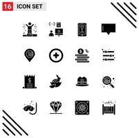 Pack of 16 Modern Solid Glyphs Signs and Symbols for Web Print Media such as map american app talk bubble Editable Vector Design Elements