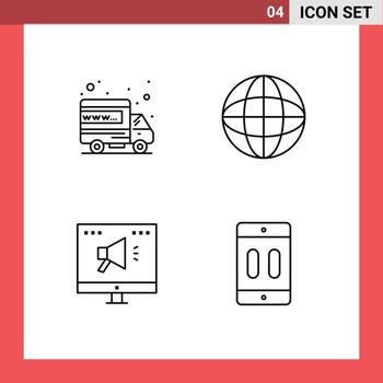 4 Universal Line Signs Symbols of hosting marketing domain worldwide cellphone Editable Vector Design Elements