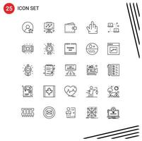 Line Pack of 25 Universal Symbols of networking computing finance high five fingers Editable Vector Design Elements