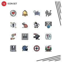 16 Universal Flat Color Filled Lines Set for Web and Mobile Applications power energy consumption communication wave music Editable Creative Vector Design Elements