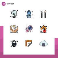 Modern Set of 9 Filledline Flat Colors and symbols such as day money tracked hands shovel Editable Vector Design Elements