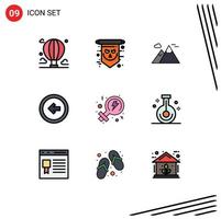 9 Universal Filledline Flat Color Signs Symbols of user interface button skull arrow scenery Editable Vector Design Elements