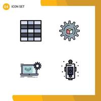 Modern Set of 4 Filledline Flat Colors Pictograph of grid engineering data blueprint city Editable Vector Design Elements