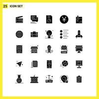 Modern Set of 25 Solid Glyphs and symbols such as technology yen sms coins report Editable Vector Design Elements
