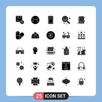 User Interface Pack of 25 Basic Solid Glyphs of book business symbols analytics android Editable Vector Design Elements